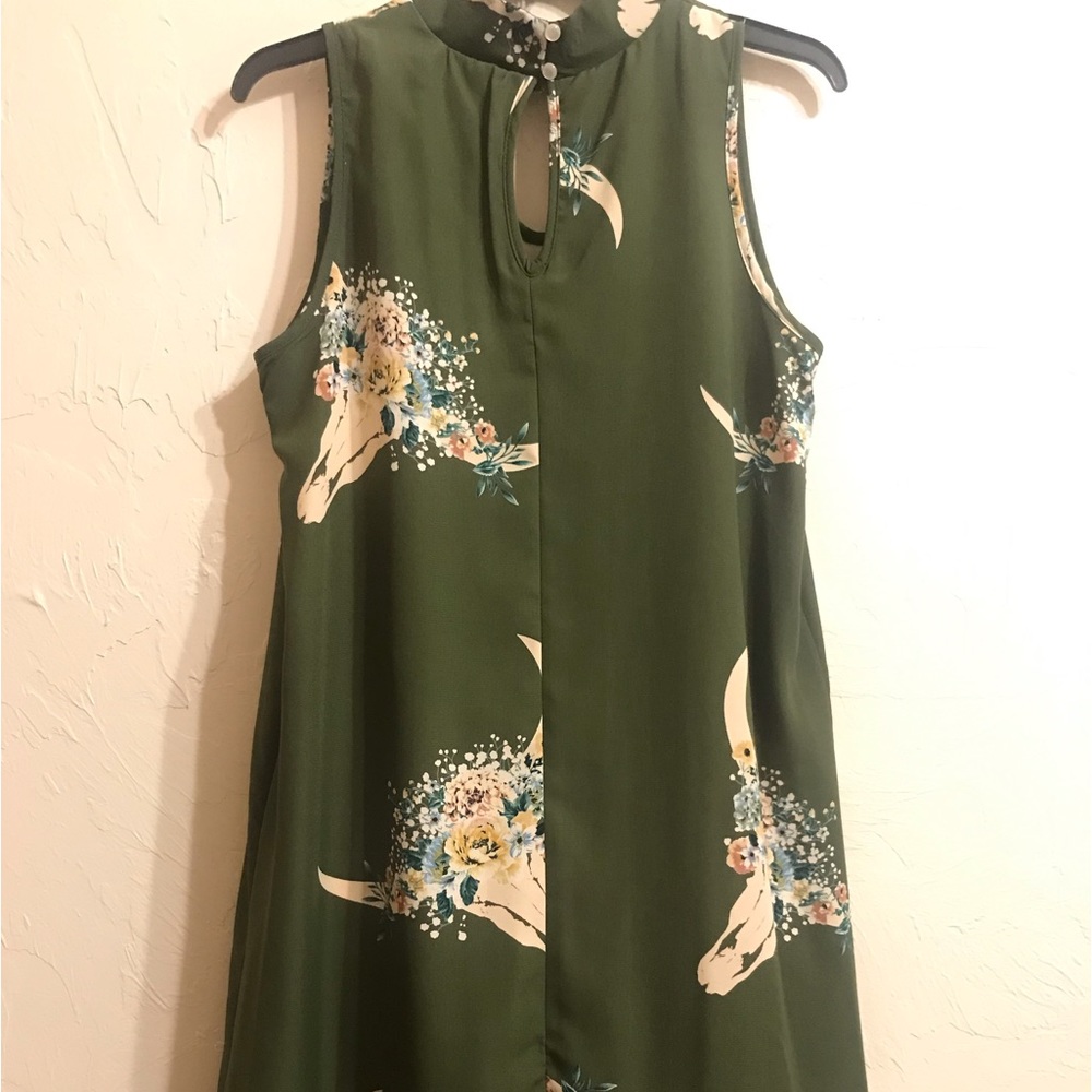 NWT Vision Women’s Edgy Boho Shift Dress M Green Clean Smoke & Per Free Home. - Picture 5 of 11